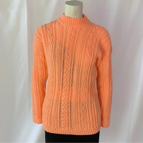 HANDMADE PASTEL CABLE  KNIT SWEATER MOCK NECK OVERSIZED CHUNKY SWEATER SMALL - Picture 3 of 7